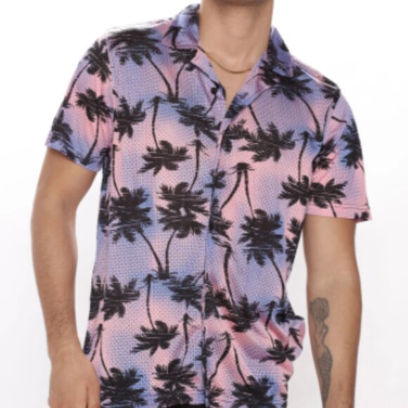 Cruisin Mesh Short Sleeve Button Down Shirt - Pink/combo - Men's Sizes - NWT - Picture 1 of 5